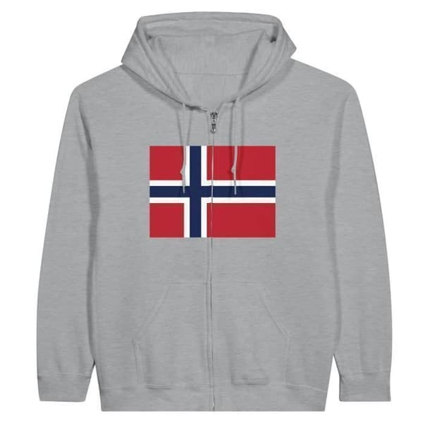 Hoodie - PIXELFORMA - Norges flagg - Grå - Polyester-Bomull - Hel glidelås Grå M
