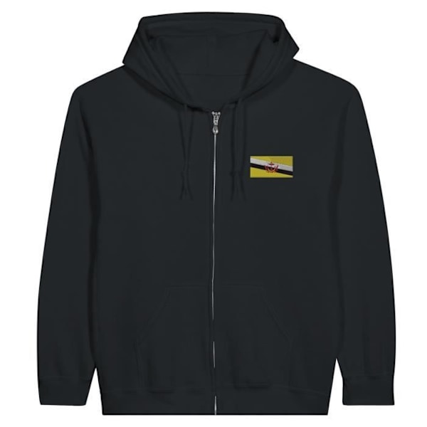 Hoodie med dragkedja Brunei Flag Broderi i Svart Svart XXL