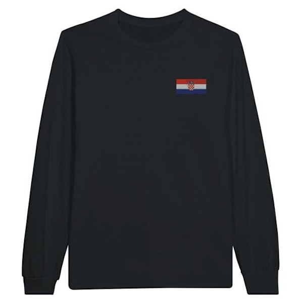 Croatia Flag Broderi Langærmet T-Shirt i Sort Svart XXXL