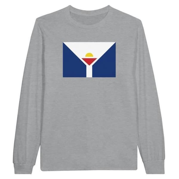 Langærmet T-shirt - PIXELFORMA - Saint-Martin Flag - 100% bomuld - Langærmede - Unisex Grå M