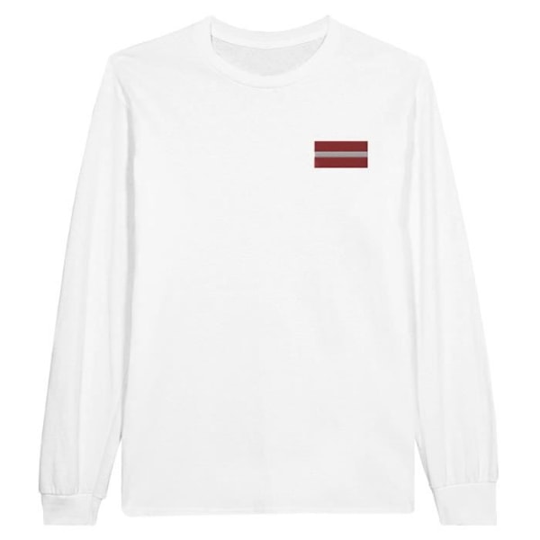 Latvia Flag Embroidery Pitkähihainen T-paita valkoinen Vit M