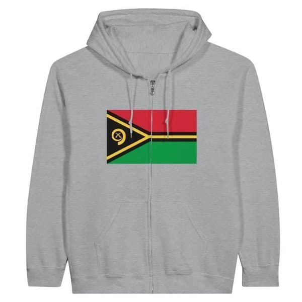 Hætte-sweatshirt med lynlås - PIXELFORMA - Vanuatu-flag - Grå - Lange ærmer - Hættekrave Grå XXL