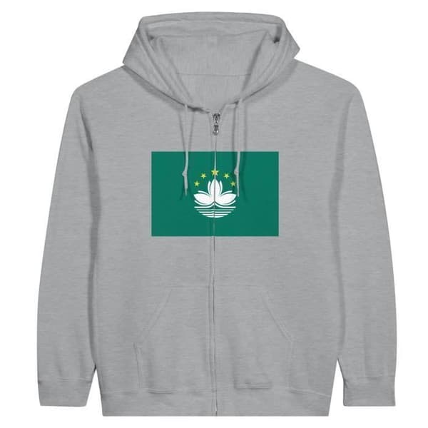 Vetoketjuhuppari - PIXELFORMA - Macaon lippu - Harmaa - Pitkät hihat - Unisex Grå S