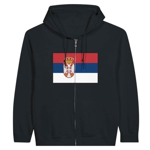 Hættebluse med lynlås - PIXELFORMA - Serbisk flag - Sort - Unisex - Lange ærmer Svart S