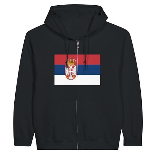 Serbia Flag Zip Hoodie i Svart Svart M