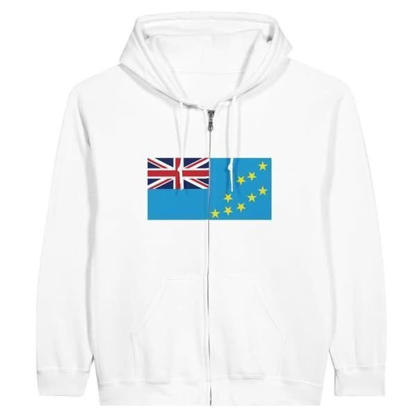 Hættejakke med lynlås - PIXELFORMA - Tuvalu Flag - Hvid - Lange ærmer - Hættekolle Vit S