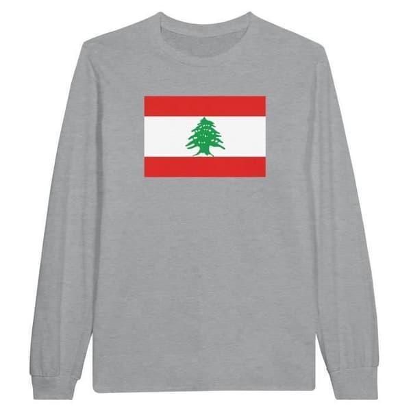 Langærmet T-shirt - PIXELFORMA - Libanons flag - Grå - Klassisk krave - Regular Grå M
