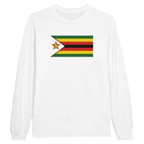 Långärmad T-shirt - PIXELFORMA - Zimbabwes flagga - 100% bomull - Långärmad - Regular passform Vit S