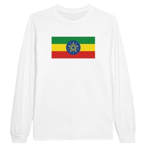 Langærmet T-shirt - PIXELFORMA - Ethiopisk flag - 100% bomuld - Langærmede - Regular fit Vit S