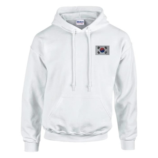 Sydkoreas flagga broderi hoodie i vit Vit M