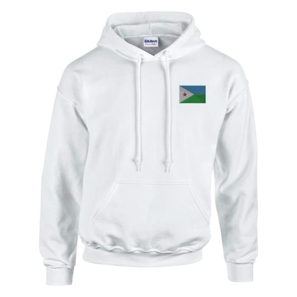 Djibouti flagga broderad hoodie i vit Vit XXL