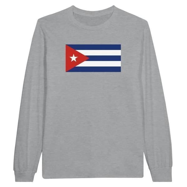 Langærmet T-shirt - PIXELFORMA - Cuba Flag - 100% bomuld - Grå - Langærmer Grå M