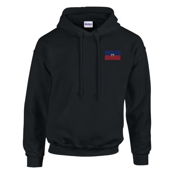 Haiti Flag Broderi Hættetrøje i Sort - S