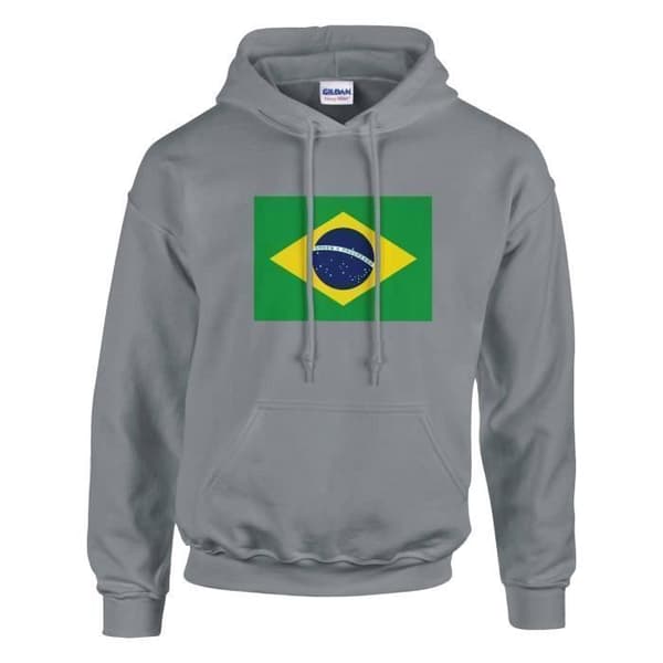 Hættetrøje - PIXELFORMA - Brasiliens flag - Grå - Lange ærmer - Hættekrave Grå S