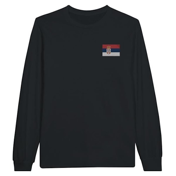 Serbia Flag Brodery Långärmad T-shirt i Svart Svart M