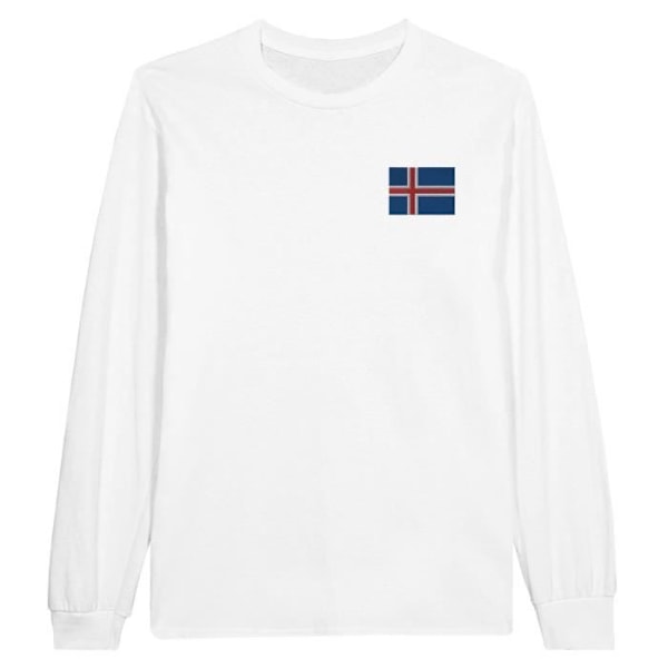 Iceland Flag Brodeerattu pitkähihainen T-paita valkoinen Vit S