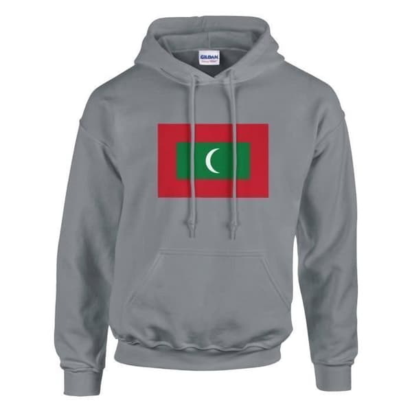 Sweatshirt med hætte - PIXELFORMA - Maldivernes flag - Grå - Langærmet - Hættekrave Grå XXL