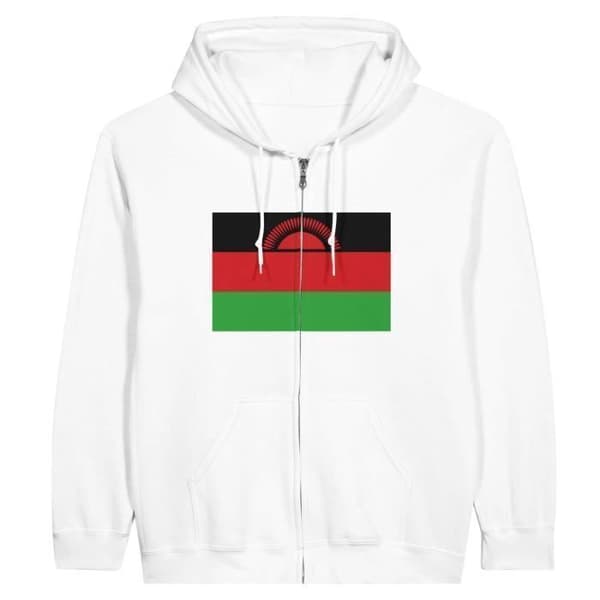 Hætte sweatshirt - PIXELFORMA - Malawi flag - Hvid - Polyester-Bomuld - Hel lynlås Vit S