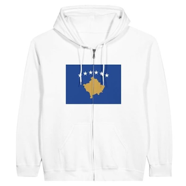 Kosovo Flag Zip Hoodie i Vit Vit jag