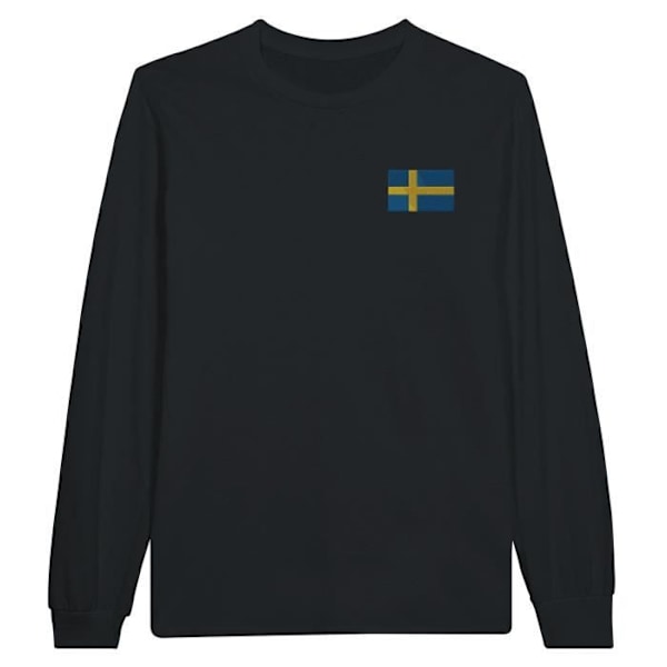 Langærmet t-shirt med svensk flagbroderi i sort Svart jag