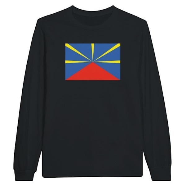 Reunion Island Flag Langærmet T-shirt i sort Svart jag