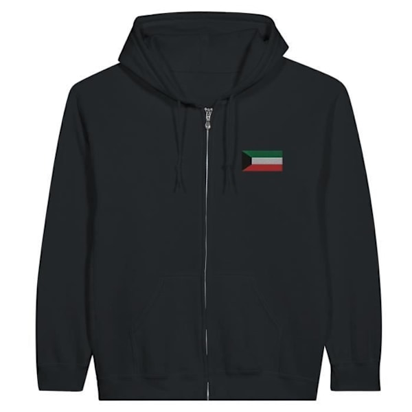 Kuwait Flag Broderi Hættetrøje med lynlås i sort Svart XXXL