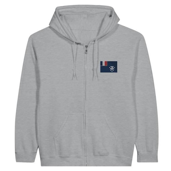 French Antarctica Flag Broderi Hoodie med dragkedja i grått Grå XL