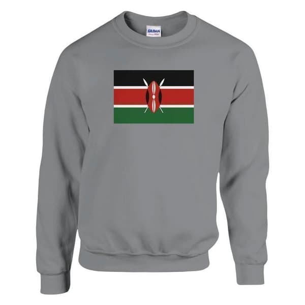 Sweatshirt - PIXELFORMA - Kenyas flagga - Långärmad - Rund hals - Unisex Grå S