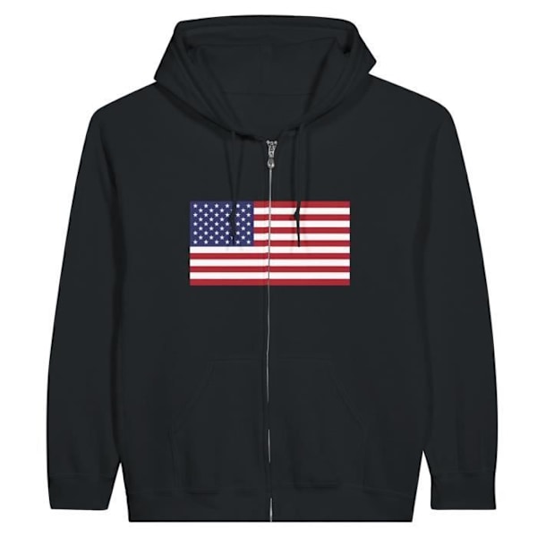 USA Flag Zip Hoodie i Svart Svart XXXL