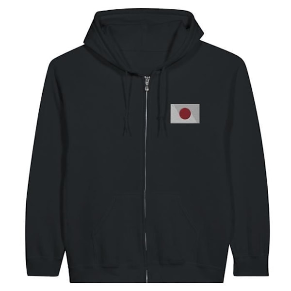 Hættetrøje med lynlås Japan Flag Broderi i sort Svart XXXL