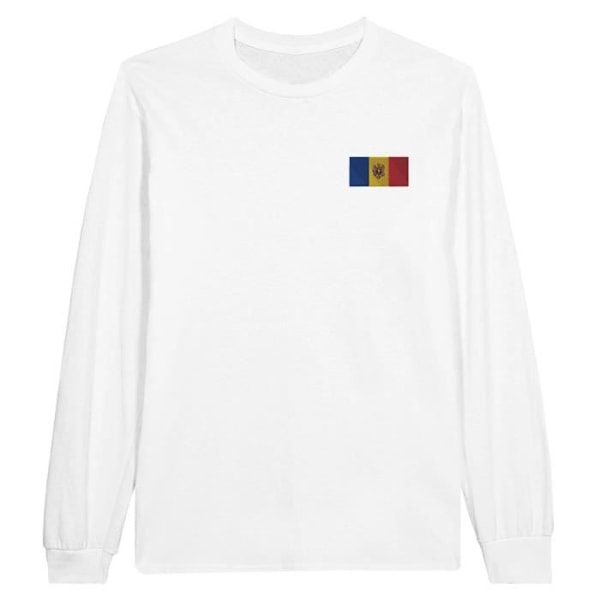 Moldova Flag Broderi Langærmet T-Shirt i Hvid Vit S