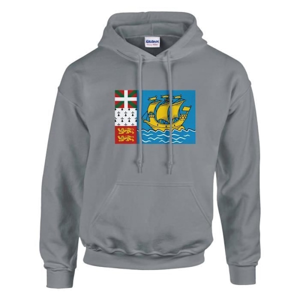 Saint Pierre och Miquelon Flag Hoodie i grått Grå XL