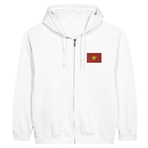 Hoodie med dragkedja Vietnam Flagbroderi i vitt Vit M