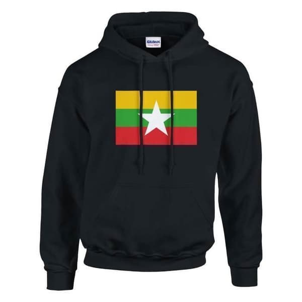 Sweatshirt med hætte - PIXELFORMA - Myanmar flag - Lange ærmer - Hætte - Sort Svart S