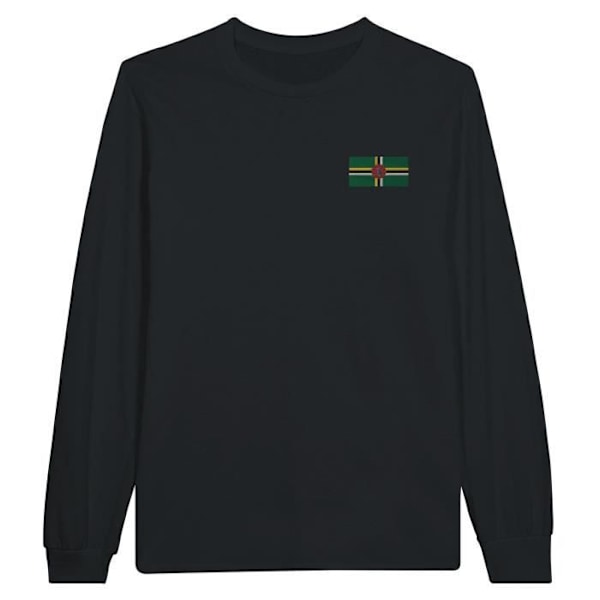 Dominica Flag Broderi Langærmet T-Shirt i Sort Svart S