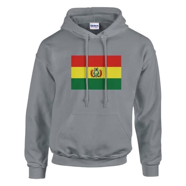 Hætte sweatshirt - PIXELFORMA - Bolivias flag - Grå - Lange ærmer - Hættekrave Grå S