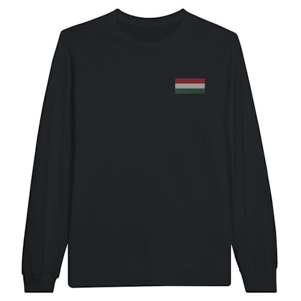 Hungary Flag Broderi Langærmet T-Shirt i Sort Svart jag