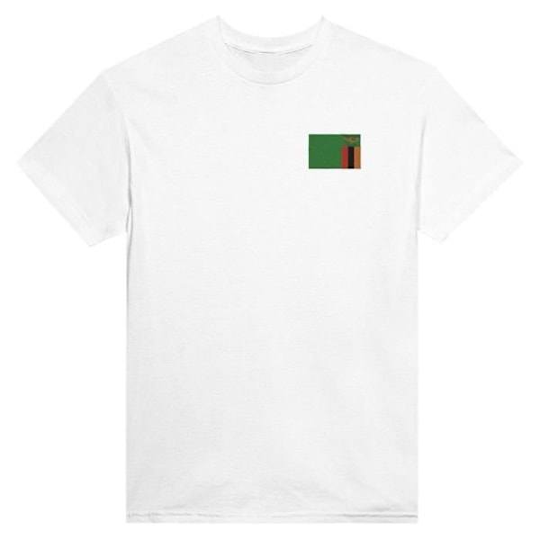 Zambia Flag Broderi T-Shirt i Hvid Vit S