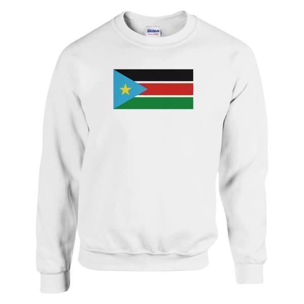 Sweatshirt - PIXELFORMA - Flagga för Sydsudan - Långa ärmar - Bomull-polyester - Vit Vit XL