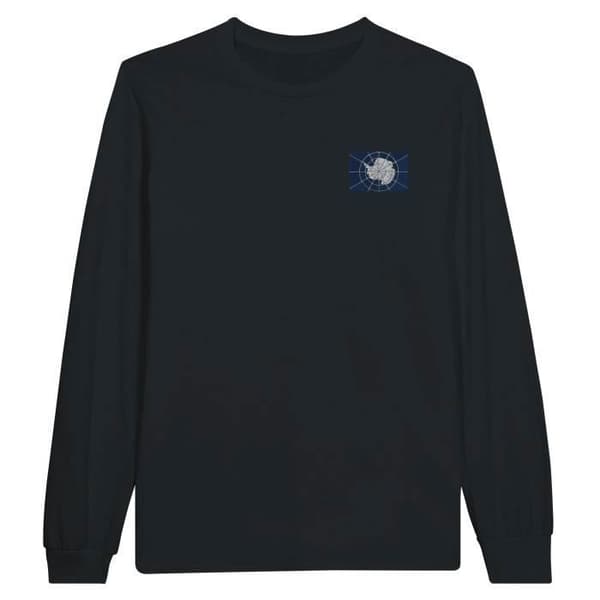 Langærmet T-shirt - PIXELFORMA - Antarktis Flag - Sort - Klassisk krave - Regular pasform Svart jag