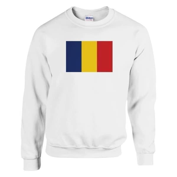 Sweatshirtt - PIXELFORMA - Rumäniens flagga - Långärmad - Bomull-polyester - Vit Vit XXL