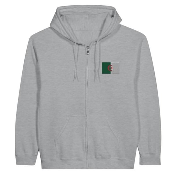 Algeriet flagga broderi hoodie med dragkedja i grått Grå S