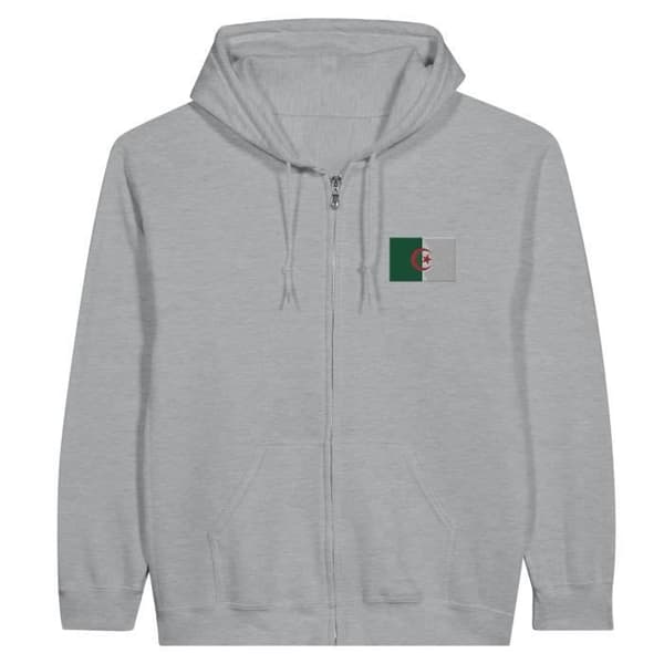 Huvtröja med dragkedja - Ej specificerat - Algeriets flagga - Grå - Polyester-bomull - Unisex Grå jag