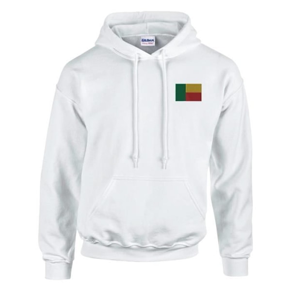 Benin Flag Embroidery Hoodie i Vit Vit XXL