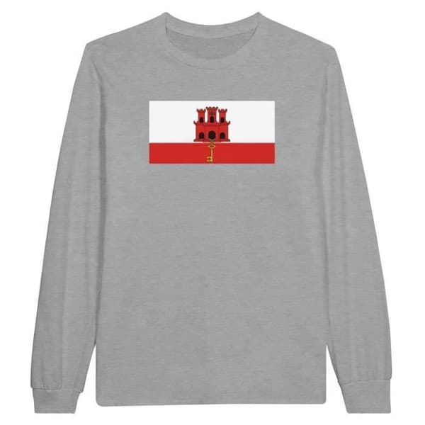 Langærmet T-shirt - PIXELFORMA - Gibraltar Flag - Grå - 100% bomuld - Regular fit Grå XL