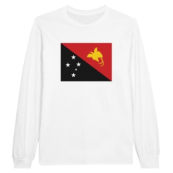 Papua Ny Guinea Flag Langærmet T-shirt i hvid Vit jag