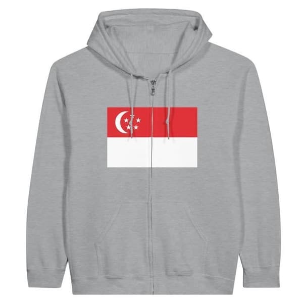 Hoodie - PIXELFORMA - Singapore Flag - Grå - Polyester-Bomuld - Fuldt lynlås Grå jag