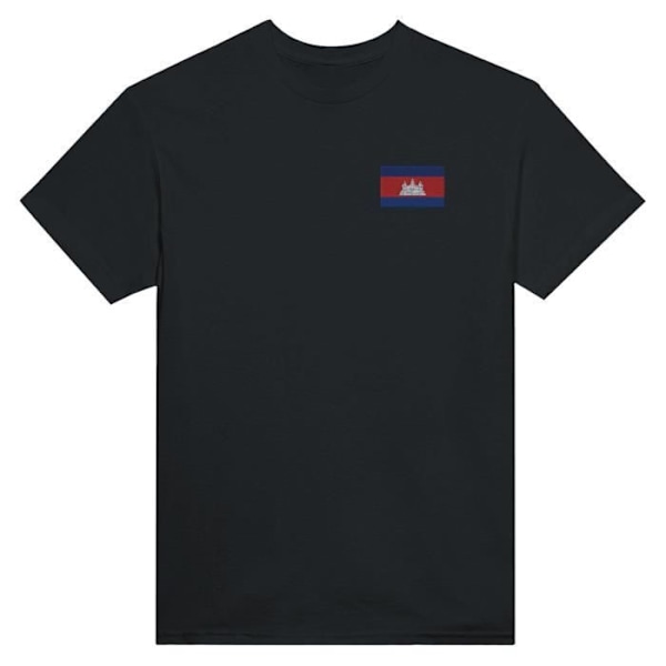 Cambodia Flag Broderi T-Shirt i Sort Svart jag