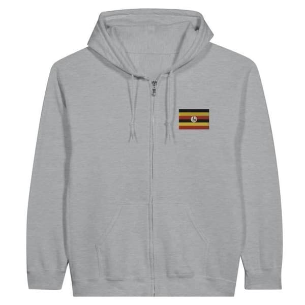 Hætte sweatshirt - Ugandas flag - Grå - Polyester-Bomulds - Langærmet - Unisex Grå XL