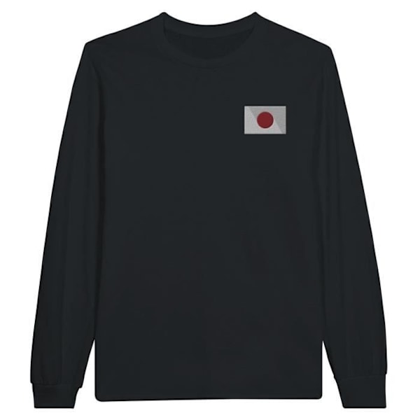 Japan Flag Broderi Langærmet T-Shirt i Sort Svart jag